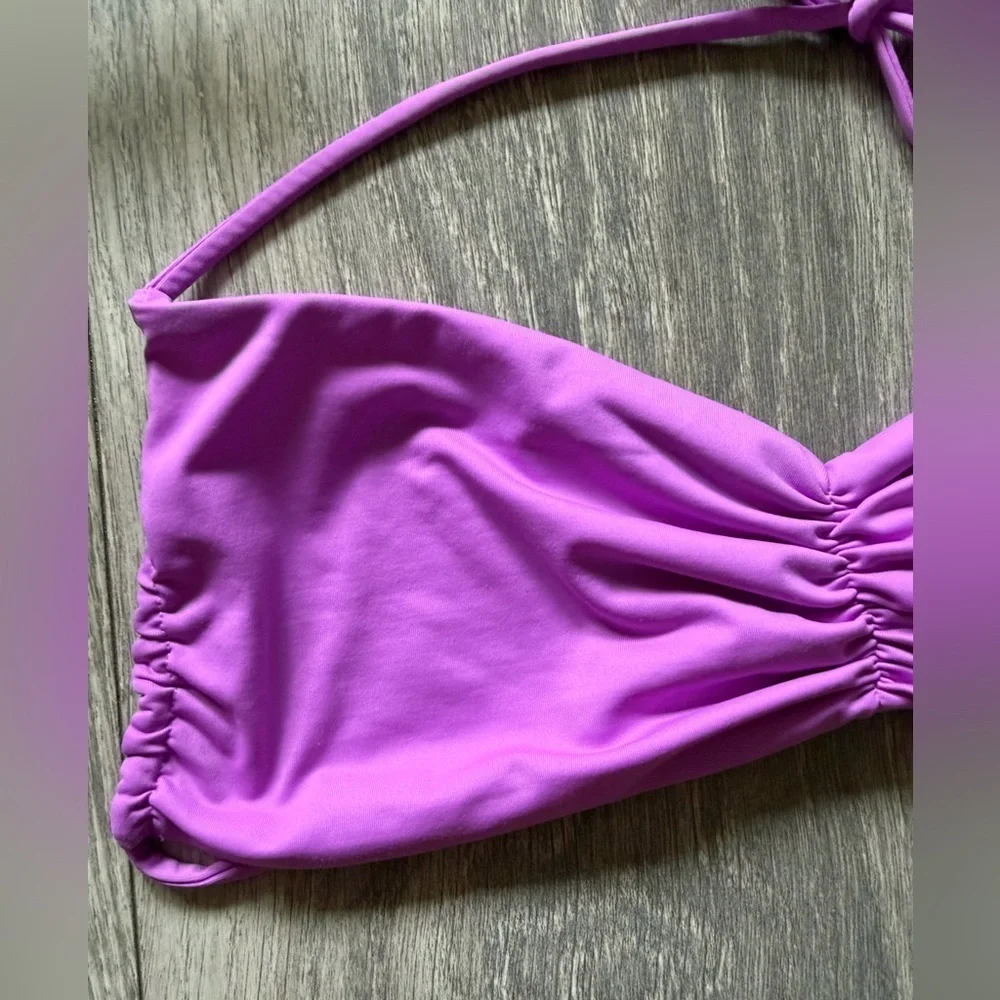 Frankie’s Bikinis “Foxy” Strappy Bandeau Bikini Top in Passionfruit. Size S